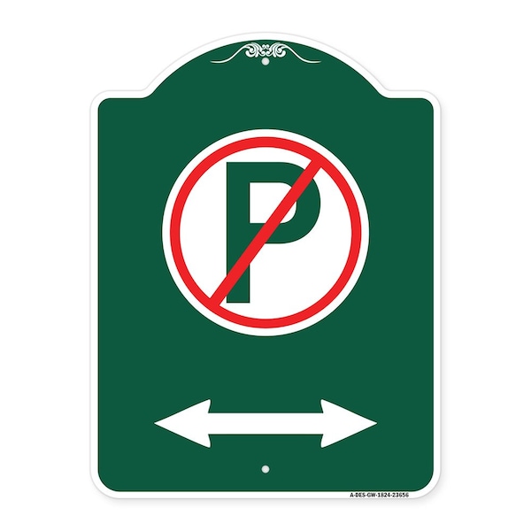 Signmission No Parking W/ Bidirectional Arrow, Green & White Aluminum Sign, 18" x 24", GW-1824-23656 A-DES-GW-1824-23656 - main